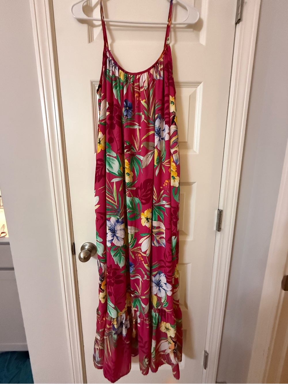 My Story Pink Tropical Floral Spaghetti Strap Tiered Maxi Dress - Size Small